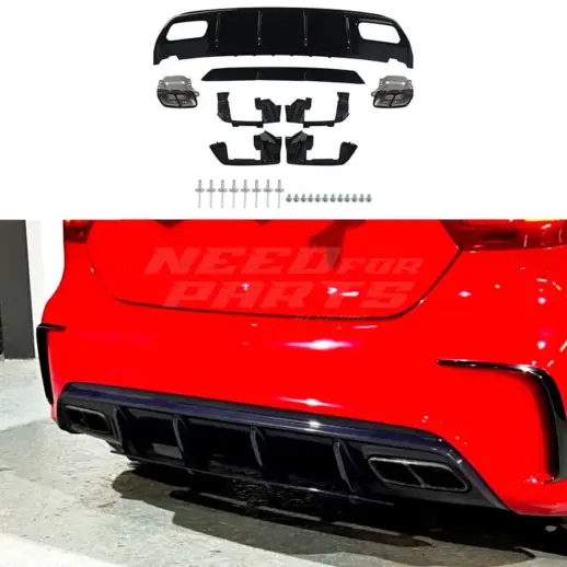 Diffuser With Black Exhaust Tips For Mercedes A Class W176 AMG Line & A45 AMG Only – A45 AMG Look, Gloss Black