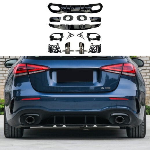 Diffuser With Black Exhaust Tips For Mercedes A Class W177 AMG Line & A35 AMG & A45 AMG Only – O-O – A35 AMG Look, Gloss Black