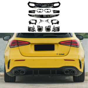 Diffuser With Black Exhaust Tips Voor Mercedes A Class W177 AMG Line & A35 AMG & A45 AMG – OO-OO – AMG Look, Hoogglans Zwart