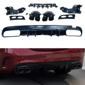 Diffuser With Black Exhaust Tips Voor Mercedes C Class S205/W205 Pre-Facelift AMG Line & C43 AMG & C450 AMG & C63 AMG – C43 AMG Look, Hoogglans Zwart