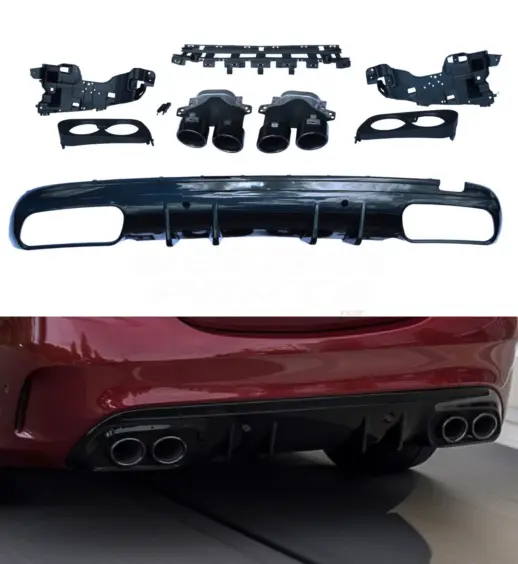Diffuser With Black Exhaust Tips For Mercedes C Class S205/W205 Pre-Facelift AMG Line & C43 AMG & C450 AMG & C63 AMG Only – C43 AMG Look, Gloss Black