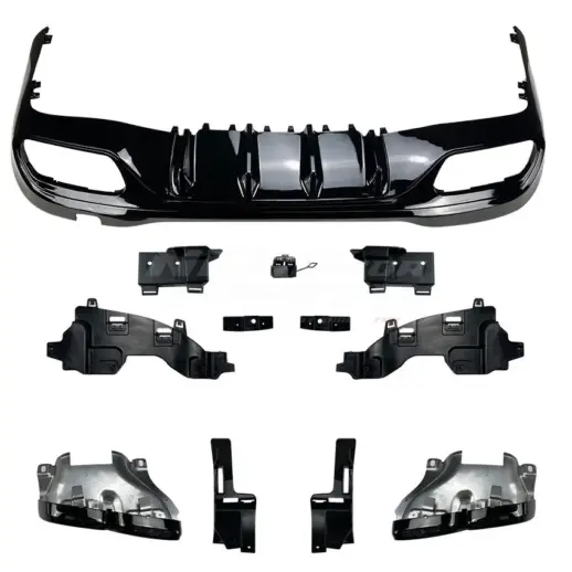 Diffuser With Black Exhaust Tips For Mercedes C Class S206/W206 AMG Line & C43 AMG & C63 AMG Only – OO-OO – C63 AMG Look, Gloss Black
