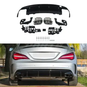 Diffuser With Black Exhaust Tips Voor Mercedes CLA X117/C117 AMG Line & CLA45 AMG – CLA 45 AMG Look, Hoogglans Zwart