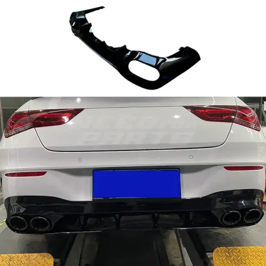 Diffuser With Black Exhaust Tips For Mercedes CLA Class C118/X118 AMG Line & CLA35 AMG & CLA45 AMG Only – O-O – CLA45 AMG Look, Gloss Black