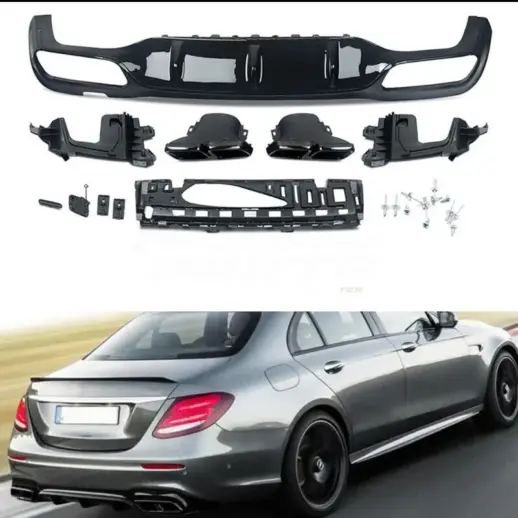 Diffuser With Black Exhaust Tips For Mercedes E Class S213/W213 Pre-Facelift AMG Line & E43 AMG & E53 AMG & E63 AMG Only – E63S AMG Look, Gloss Black