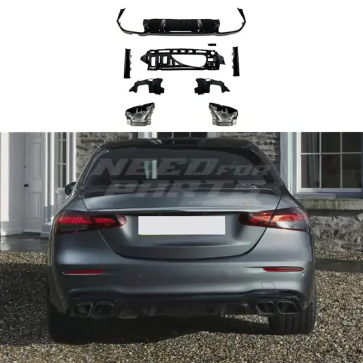 Diffuser With Black Exhaust Tips For Mercedes E Class W213 (2020-2023) Facelift AMG Line & E53 AMG & E63 AMG Only – OO-OO – E63S AMG Look, Gloss Black