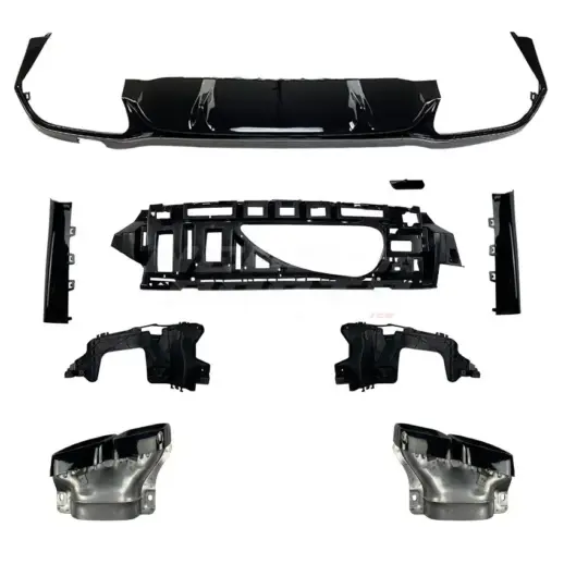 Diffuser With Black Exhaust Tips For Mercedes E Class W213 (2020-2023) Facelift AMG Line & E53 AMG & E63 AMG Only – OO-OO – E63S AMG Look, Gloss Black