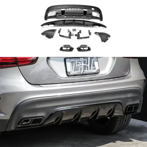 Diffuser With Black Exhaust Tips For Mercedes GLA Class X156 (2017-2019) Facelift AMG Line & GLA45 AMG Only – GLA 45 AMG Look, Gloss Black