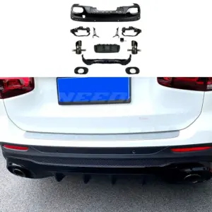 Diffuser With Black Exhaust Tips Voor Mercedes GLB X247 AMG Line & GLB35 AMG – O-O – GLB35 AMG Look, Hoogglans Zwart