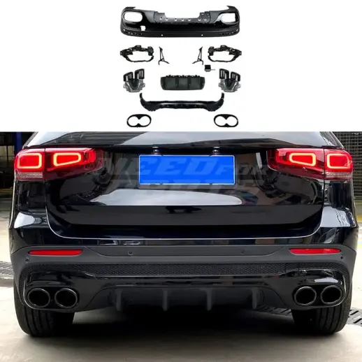 Diffuser With Black Exhaust Tips For Mercedes GLB Class X247 AMG Line & GLB35 AMG Only – OO-OO – 45 AMG Look, Gloss Black