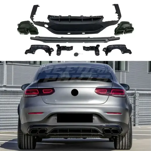 Diffuser met zwarte uitlaatsierstukken voor Mercedes GLC C253 Facelift AMG Line & GLC43 AMG & GLC63 AMG – OO-OO – GLC63 AMG Look, Hoogglans Zwart