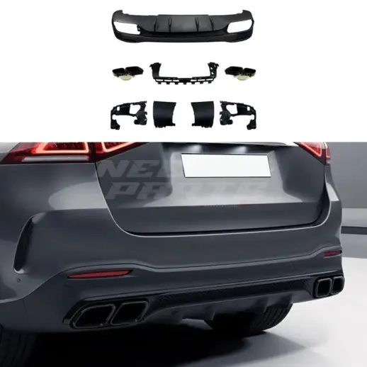 Diffuser With Black Exhaust Tips For Mercedes GLE Class W166 AMG Line & GLE43 AMG & GLE450 AMG & GLE63 AMG Only – GLE 63 AMG Look, Gloss Black