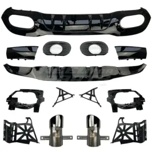 Diffuser With Chrome Exhaust Tips Voor Mercedes A Class V177 AMG Line & A35 AMG – O-O – A35 AMG Look, Hoogglans Zwart