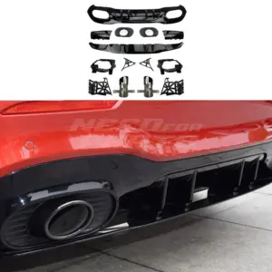 Diffuser With Chrome Exhaust Tips Voor Mercedes A Class W177 AMG Line & A35 AMG & A45 AMG – O-O – A35 AMG Look, Hoogglans Zwart