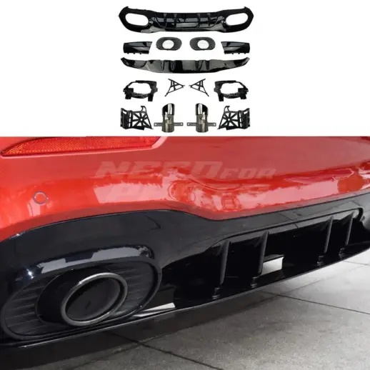 Diffuser With Chrome Exhaust Tips For Mercedes A Class W177 AMG Line & A35 AMG Only – O-O – A35 AMG Look, Gloss Black