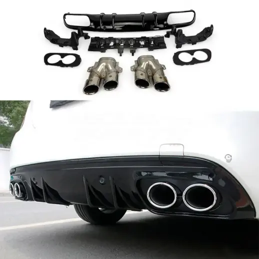 Diffuser With Chrome Exhaust Tips For Mercedes C Class S205/W205 Pre-Facelift AMG Line & C43 AMG & C450 AMG & C63 AMG Only – C43 AMG Look, Gloss Black