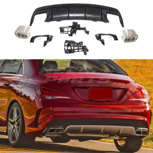 Diffuser With Chrome Exhaust Tips For Mercedes CLA Class C117/X117 AMG Line & CLA45 AMG Only – CLA 45 AMG Look, Gloss Black