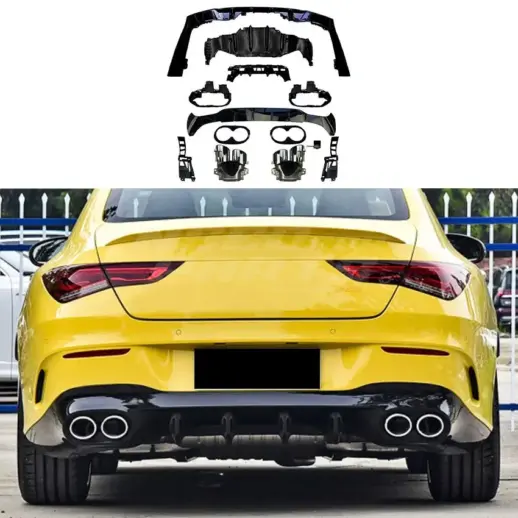 Diffuser With Chrome Exhaust Tips For Mercedes CLA Class C118/X118 AMG Line & CLA35 AMG & CLA45 AMG Only – OO-OO – CLA45 AMG Look, Gloss Black