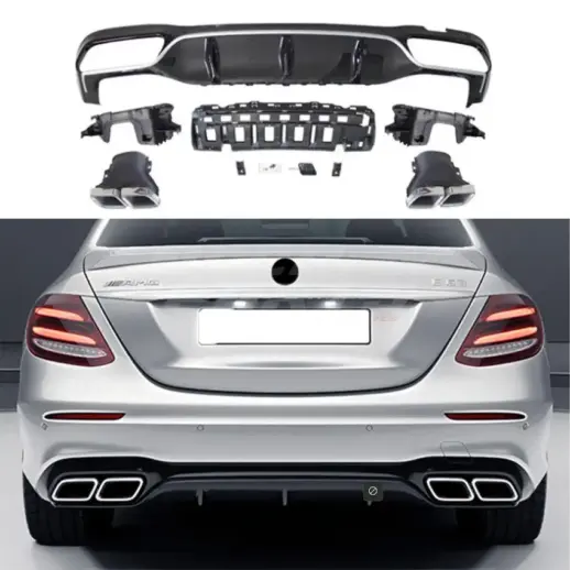 Diffuser With Chrome Exhaust Tips For Mercedes E Class S213/W213 Pre-Facelift AMG Line & E43 AMG & E53 AMG & E63 AMG Only – E63S AMG Look, Gloss Black