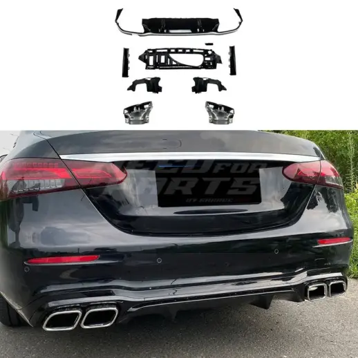 Diffuser With Chrome Exhaust Tips For Mercedes E Class W213 (2020-2023) Facelift AMG Line & E53 AMG & E63 AMG Only – OO-OO – E63S AMG Look, Gloss Black