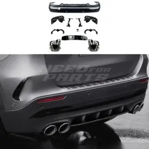 Diffuser With Chrome Exhaust Tips Voor Mercedes GLA H247 AMG Line & GLA45 AMG & GLA35 AMG – OO-OO – GLA45 AMG Look, Hoogglans Zwart