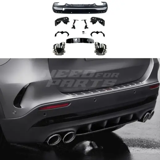 Diffuser With Chrome Exhaust Tips For Mercedes GLA Class H247 AMG Line & GLA35 AMG & GLA45 AMG Only – OO-OO – GLA45 AMG Look, Gloss Black