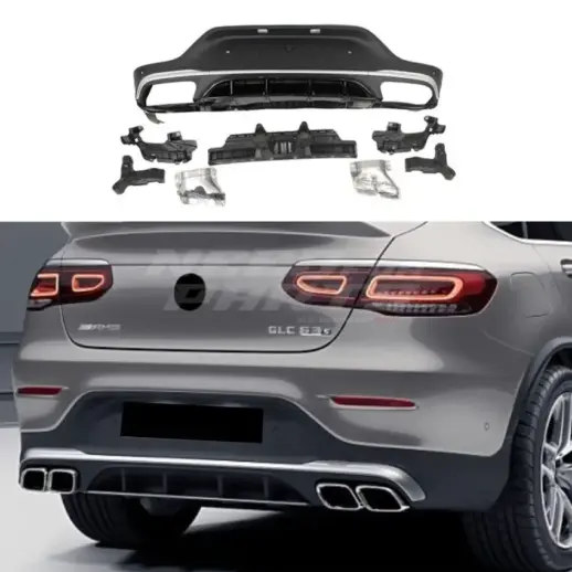 Diffuser With Chrome Exhaust Tips For Mercedes GLC Class C253 AMG Line & GLC43 AMG & GLC63 AMG Only – OO-OO – GLC 63 S AMG Look, Gloss Black
