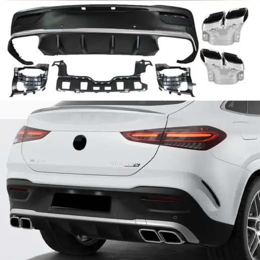 Diffuser With Chrome Exhaust Tips For Mercedes GLE Class C167 AMG Line & GLE53 AMG & GLE63 AMG Only – GLE 63 AMG Look, Gloss Black