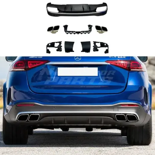 Diffuser With Chrome Exhaust Tips For Mercedes GLE Class C167/W167 AMG Line & GLE53 AMG & GLE63 AMG Only – OO-OO – GLE63 S AMG Look, Gloss Black