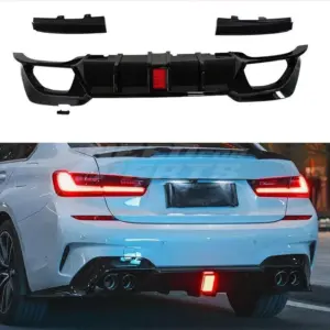 Diffuser With LED Voor BMW 3 Series G20/G21 Pre-LCI M Sport & M340i & M340d – OO-OO – M Performance Look, Hoogglans Zwart
