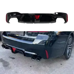 Diffuser With LED Voor BMW 5 Series G30/G31 M Sport & M550i & M550d – OO-OO – Racing Look, Hoogglans Zwart