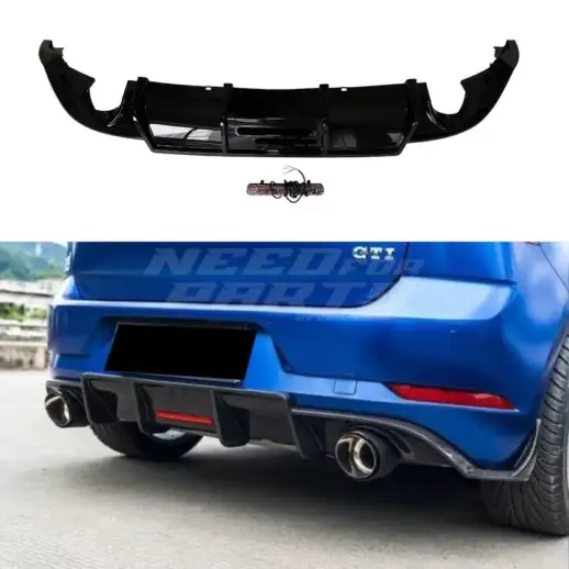 Diffuser With LED For Volkswagen Golf 7 (Hatchback) Standard & GTD & GTE & GTI Only – O-O – Racing Look, Gloss Black