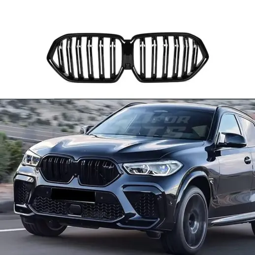 Double Line Grille For BMW X6 F96/G06 Pre-LCI Standard & M Sport & M50d & M50i & X6M Only – M Performance Look, Gloss Black