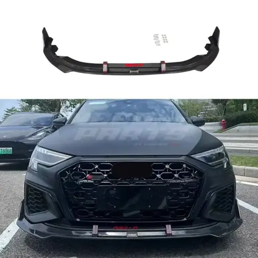 Front Splitter For Audi A3 S Line/S3 8Y (Sedan & Sportback) (2020-2024) Pre-Facelift – RS3 Racing Look, Gloss Black