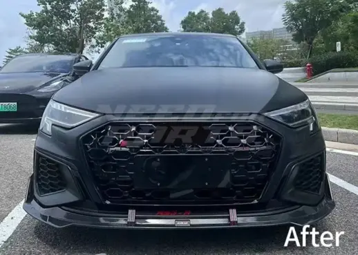 Front Splitter For Audi A3 S Line/S3 8Y (Sedan & Sportback) (2020-2024) Pre-Facelift – RS3 Racing Look, Gloss Black
