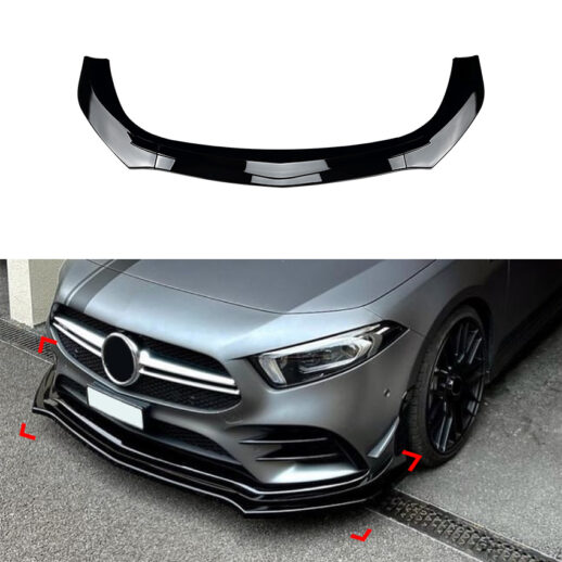 Front Splitter For Mercedes A Class V177/W177 Pre-Facelift AMG Line & A35 AMG Only – Racing Look, Gloss Black