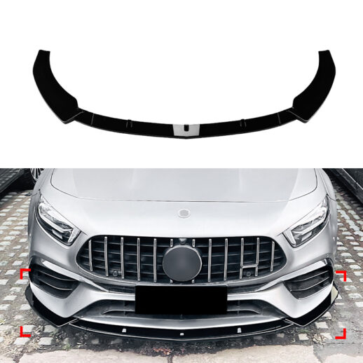 Front Splitter For Mercedes A Class W177 (2019-2022) Pre-Facelift A45 AMG Only – A45S AMG Look, Gloss Black