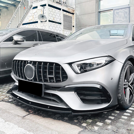 Front Splitter For Mercedes A Class W177 (2019-2022) Pre-Facelift A45 AMG Only – A45S AMG Look, Gloss Black