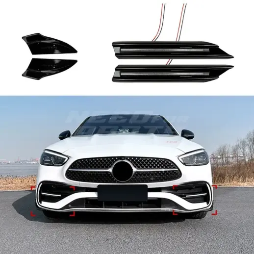 Front Vents Covers With LED For Mercedes C Class S206/W206 AMG Line & C43 AMG Only – Racing Look, Gloss Black