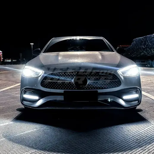 Front Vents Covers With LED For Mercedes C Class S206/W206 AMG Line & C43 AMG Only – Racing Look, Gloss Black