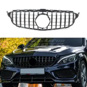 Grille Voor Mercedes C Class A205/C205/S205/W205 Pre-Facelift Standard & AMG Line & C43 AMG & C450 AMG – GTR Panamericana Look, Hoogglans Zwart