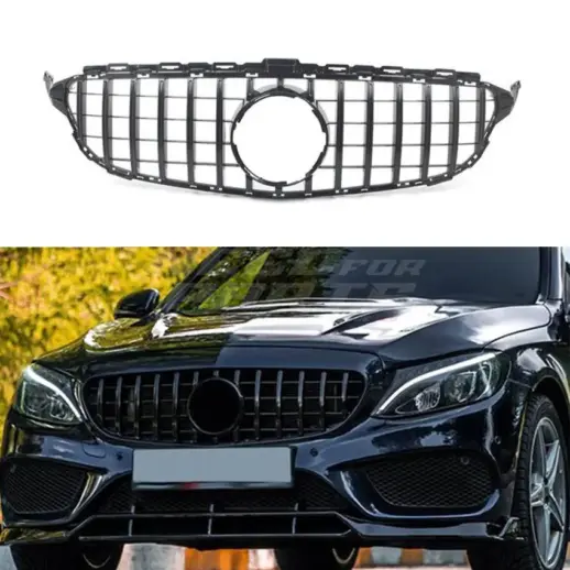 Grille For Mercedes C Class A205/C205/S205/W205 Pre-Facelift Standard & AMG Line & C43 AMG & C450 AMG Only – GTR Panamericana Look, Gloss Black