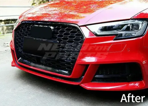 Grille With ACC For Audi A3/A3 S Line/S3 8V (Cabriolet & Hatchback & Sedan & Sportback) Facelift – RS3 Look, Gloss Black