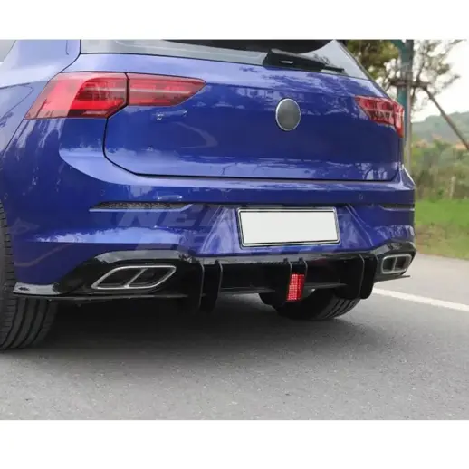 LED Diffuser Extension With Rear Side Splitters For Volkswagen Golf 8 (Hatchback) (2020-2024) R Line Only – Sport Look, Gloss Black