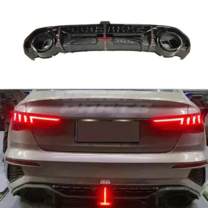 LED Diffuser With Black Exhaust Tips Voor Audi A3 S Line/S3 8Y (Sedan) Pre-Facelift – RS3 Racing Look, Hoogglans Zwart