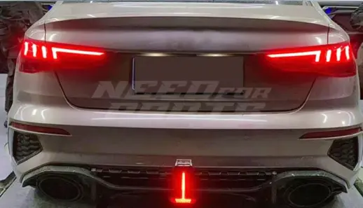 LED Diffuser With Black Exhaust Tips For Audi A3 S Line/S3 8Y (Sedan) (2020-2024) Pre-Facelift – RS3 Racing Look, Gloss Black