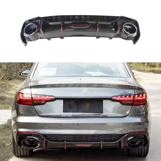 LED Diffuser With Black Exhaust Tips For Audi A4 S Line/S4 B9 (Avant & Sedan) (2019-present) – RS4 Racing Look, Gloss Black