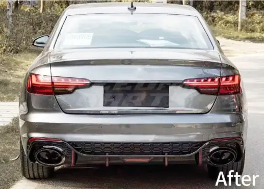 LED Diffuser With Black Exhaust Tips For Audi A4 S Line/S4 B9 (Avant & Sedan) (2019-present) – RS4 Racing Look, Gloss Black