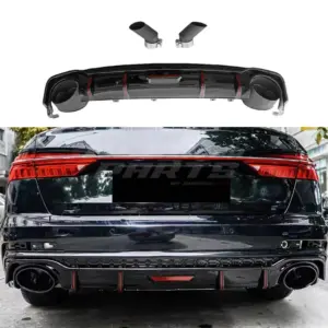 LED Diffuser With Black Exhaust Tips Voor Audi A6 S Line/S6 C8 (Avant & Sedan) Pre-Facelift – RS6 Racing Look, Hoogglans Zwart
