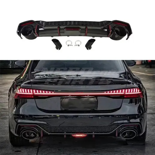 LED Diffuser With Black Exhaust Tips For Audi A7 S Line/S7 C8 (Sportback) Pre-Facelift – RS7 Racing Look, Gloss Black